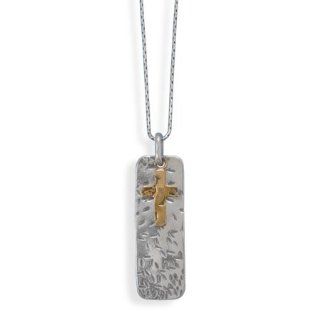 Sterling Silver 18 Inch Necklace with Brass Cross Pendant: Jewelry
