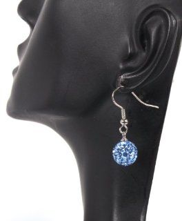 2 Pairs of Baby Blue Small Shamballah Style Drop Earrings with 1 Iced Out Disco Ball: Jewelry