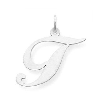 14k White Gold Small Fancy Script Initial T Letter Charm YC651T: Clasp Style Charms: Jewelry