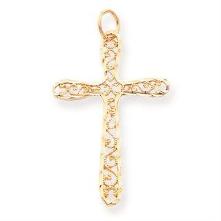 10K Yellow Gold Polished Filigree Cross Pendant Charm: Jewelry