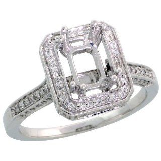 14k White Gold Semi Mount Rectangular Diamond Ring, w/ 0.36 Carat Brilliant Cut Diamonds, 7/16" (11mm) wide, size 5: Jewelry