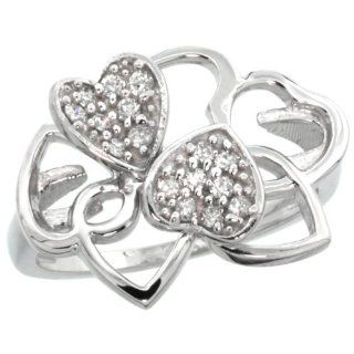 14k White Gold Multiple Hearts Diamond Ring w/ 0.25 Carat Brilliant Cut ( H I Color; VS2 SI1 Clarity ) Diamonds, size 9: Jewelry