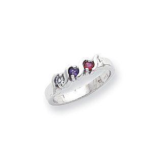 14k White Gold Polished 3 Stone Mothers Ring Mounting: Jewelry