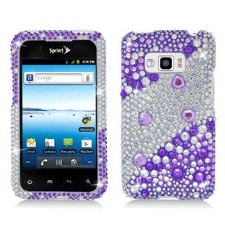 Aimo LGLS696PCLDI661 Dazzling Diamond Bling Case for LG Optimus Elite/Optimus M+/Optimus Plus/Optimus Quest/LS696   Retail Packaging   Divide Purple: Cell Phones & Accessories