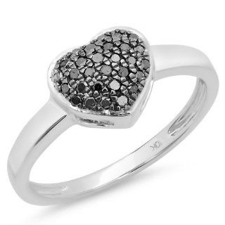0.20 Carat (ctw) 10k White Gold Round Black Diamond Ladies Bridal Heart Shaped Engagement Promise Ring 1/5 CT: Jewelry