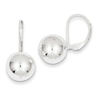 Ladies 925 Sterling Silver Polished Dangle Ball Leverback Earrings: Jewelry