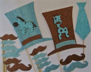 Baby Shower Its a Boy Photo Booth Party Props Mustache on a Stick Blue and Brown Baby Shower Blue Mustaches Health & Personal Care