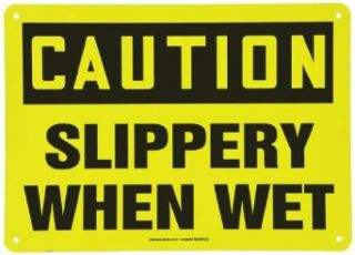 Accuform Signs MSTF642VA Aluminum Safety Sign, Legend "CAUTION SLIPPERY WHEN WET", 10" Length x 14" Width x 0.040" Thickness, Black on Yellow: Industrial Warning Signs: Industrial & Scientific