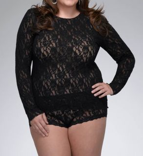 Hanky Panky 128LX Plus Size Long Sleeve Stretch Lace Top