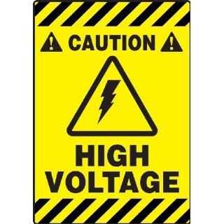 Accuform Signs PSR642 Slip Gard Adhesive Vinyl Mat Style Floor Sign, Legend "CAUTION HIGH VOLTAGE" with Graphic, 14" Width x 20" Length, Black on Yellow: Industrial Warning Signs: Industrial & Scientific