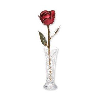 Lacquer Dipped 24k Gold Trim Red Rose & Crystal Vase Set   Artificial Flowers