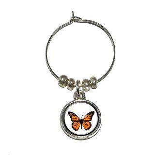Monarch Butterfly Wine Glass Charm Drink Stem Marker Ring: Kitchen & Dining
