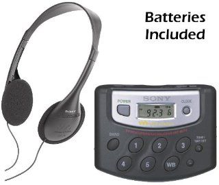 Sony Walkman Digital Tuning Portable Palm Size AM/FM Stereo Radio (Black) with Weather Band, 20 Station Preset Memory, DX Switch for Exceptional Reception, Convenient Belt Clip & Over the Head Stereo Headphones   Batteries Included   Designed for Joggi