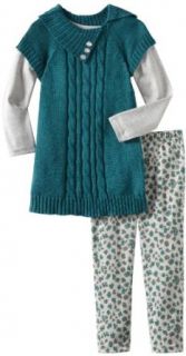 Little Lass Girls 2 6X Toddler 3 Piece Sweater Set With Buttons, Teal, 2T Clothing Sets Clothing