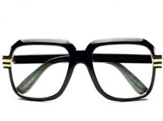 Legendary Run DMC Cazal Style Gazelle Retro Square Clear Lens Eye Glasses (Black Gold): Clothing