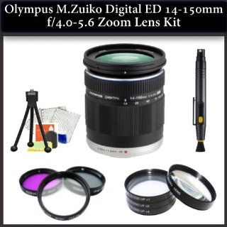Olympus ED 14 150mm f/4.0 5.6 Micro Four Thirds Lens Kit for Olympus and Panasonic Micro Four Third Interchangeable Lens Digital Cameras. Package Includes: 3 Piece Filter Kit(UV CPL FLD), 4 Piece Macro Filter Set(+1, +2, +4, +10), Lens Cleaning Pen, Table 