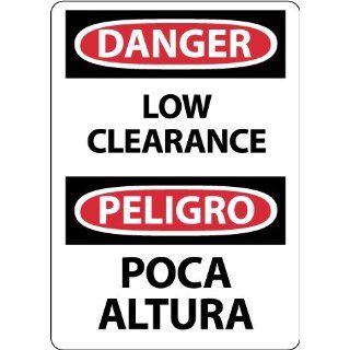 NMC ESD655AB Bilingual OSHA Sign, Legend "DANGER   LOW CLEARANCE", 10" Length x 14" Height, 0.040 Aluminum, Black/Red on White Industrial Warning Signs