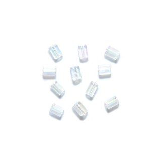 Preciosa Ornela Czech Flat Rectangle Bugle Glass Bead, 3 1/2 by 5mm, Aurora Borealis, Crystal, 65 gm/pack