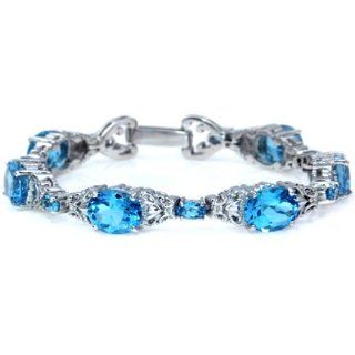 19.7ct. Swiss Blue Topaz White Gold Plated 925 Sterling Silver Bracelet SIZE 7: Tennis Bracelets: Jewelry