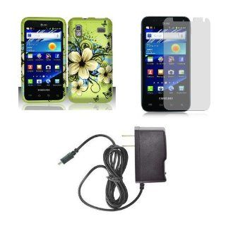 Samsung Captivate Glide (AT&T) Premium Combo Pack   Green Hibiscus Flowers and Black Butterfly Design Rubberized Shield Hard Case Cover + ATOM LED Keychain Light + Screen Protector + Wall Charger: Cell Phones & Accessories