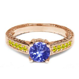 1.07 Ct Round Blue Tanzanite Canary Diamond 925 Rose Gold Plated Silver Ring: Jewelry