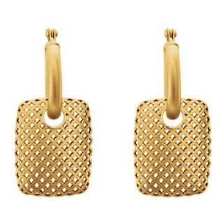 14K Yellow Gold   Rectangular Pierced Hoop Earring: Jewelry