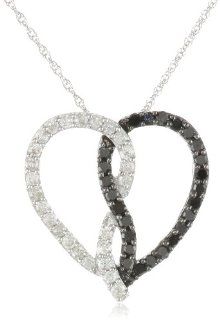 10k White Gold Black and White Diamond Heart Pendant Necklace (1/2 cttw, I J Color, I2 I3 Clarity), 18": Jewelry
