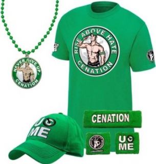 John Cena Mens Green Cenation Costume T shirt Baseball Hat Headband Wristband   XXL: Clothing