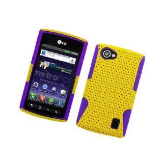 LG Optimus M+ MS695 Purple Yellow Mesh Hard Soft Gel Dual Layer Cover Case: Cell Phones & Accessories