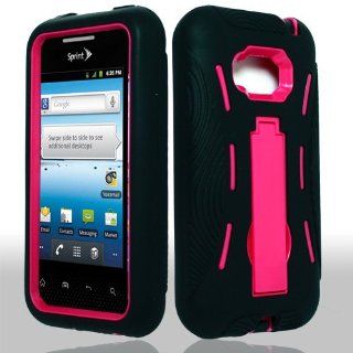 LG Optimus Elite LS696 LS 696 Hybrid Armor Hot Pink / Magenta Hard Case and Black Silicone Skin Dual Combo 2 in 1 with Kickstand / Kick Stand Snap On Protective Cover Cell Phone: Cell Phones & Accessories