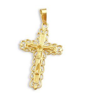 Crucifix Cross Pendant 14k Yellow Gold Jesus Fashion Charm 2.00 inch: Jewel Tie: Jewelry