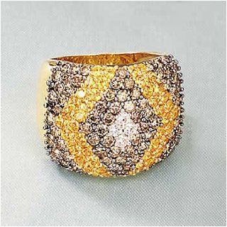 18kt. Gold Brown And White Diamond Ring With Yellow Sapphire (Size 6) Jewelry