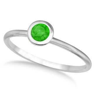 (0.65ct) Green Tsavorite Garnet Stone Bezel Set Solitaire Cocktail Right Hand Ring 14k White Gold: Allurez: Jewelry