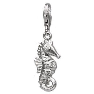 SilberDream Charm sea horse with white zirconia, 925 Sterling Silver Charms Pendant with Lobster Clasp for Charms Bracelet, Necklace or Earring FC682: SilberDream: Jewelry