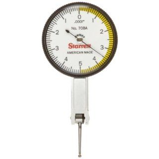 Starrett 708AZ Dial Test Indicator without Attachments, Dovetail Mount, White Dial, 0 5 0 Reading, 1.375" Dial Dia., 0 0.01" Range, 0.0001" Graduation: Industrial & Scientific