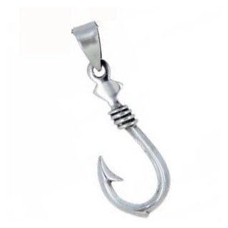 Sterling Silver Fish Hook .925 Pendant Necklace 1" x .5" with 18" box chain: Jewelry