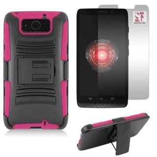 [SlickGearsTM] Heavy Duty Combat Armor Kickstand Case w/ Belt Holster for Motorola DROID MAXX XT1080M by Verizon + Premium Screen Protector Combo (Pink): Cell Phones & Accessories