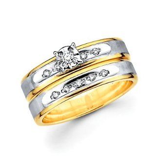 .13ct Diamond 14k Two Tone Gold Engagement Wedding 2 Ring Set (H I Color, I1 Clarity): Jewelry
