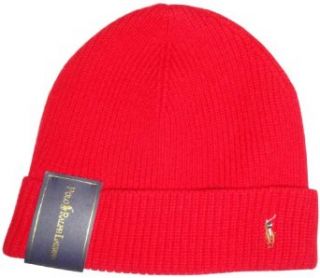 Polo Ralph Lauren Mens Merino Wool Hat Skull Cap Red with Classic Pony Clothing