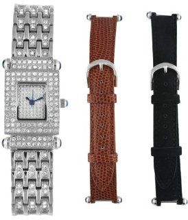 Peugeot Women's 691S Siver tone Interchangeable Strap Crystal Pave Dial Gift Set Watch: Watches