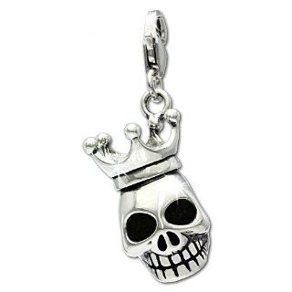 SilberDream Charm skull with 3D crown, 925 Sterling Silver Charms Pendant with Lobster Clasp for Charms Bracelet, Necklace or Earring FC694 Clasp Style Charms Jewelry