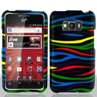 LG Optimus Elite LS696 LS 696 Black with Color Rainbow Zebra Animal Skin Design Snap On Hard Protective Cover Case Cell Phone Cell Phones & Accessories