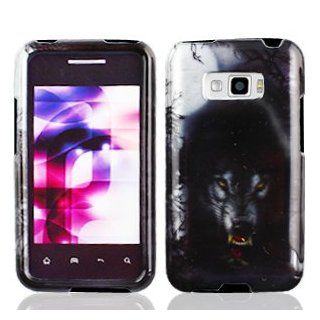 LG Optimus Elite LS696 LS 696 Silver with Black Fearsome Wolf Animal Dog Design Snap On Hard Protective Cover Case Cell Phone: Cell Phones & Accessories