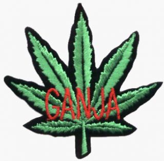 Pot Leaf with GANJA in Red Writing   Embroidered Iron On or Sew On Patch (Hemp / Marijuana / Grass): Clothing