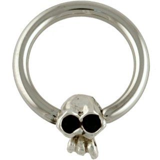 One Steel Captive Bead Ring with Horizontal Medium (8mm) Skullduggery Skull: 12g 3/8" (SOLD INDIVIDUALLY. ORDER TWO FOR A PAIR.): Body Piercing Rings: Jewelry