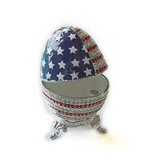 Platinum Multi Colored "American Flag" Swarovski Crystal Enamel Egg Keepsake: Jewelry Boxes: Jewelry