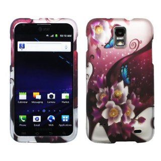 White Purple Flower Blue Butterfly Design Rubberized Snap on Hard Shell Cover Protector Faceplate Skin Case for AT&T Samsung Galaxy II S2 I727 Skyrocket + LCD Screen Guard Film + Mini Phone Stand + Case Opener: Cell Phones & Accessories