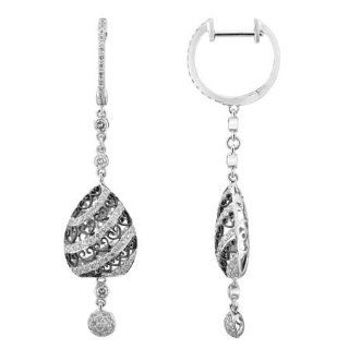 14K White Gold 0.58ct Heart Outlines Prong White Diamond Hinged Dangle Earrings Jewelry