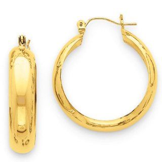 7mm, 14K Yellow Gold Half Round Hoop Earrings, 30mm (1 1/8") Large Yellow Gold Hoop Earrings Jewelry