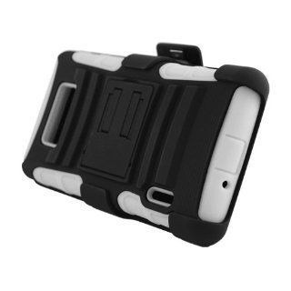 LG Splendor US730 White Black Hard Soft Gel Dual Layer Kickstand Holster Cover Case: Cell Phones & Accessories
